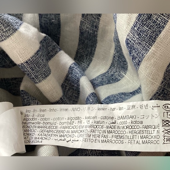 Zara Midi Stripe Dress Linen Shirt Tunic Midi With Belt BlueWhite Size Small - Picture 9 of 12